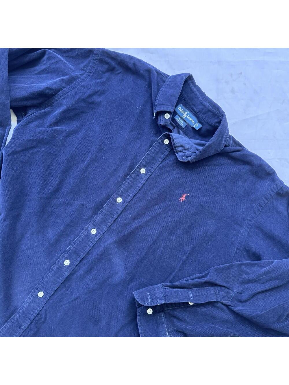 VTG Polo Ralph Lauren BLAKE Shirt Men L Geogeous Navy Blue Corduroy Button Down
